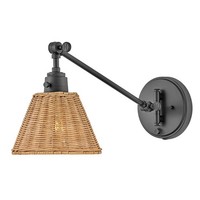 Wandleuchte Innen Verstellbar Rattan Metall E27 Schwarz Natur Wand Lese Lampe