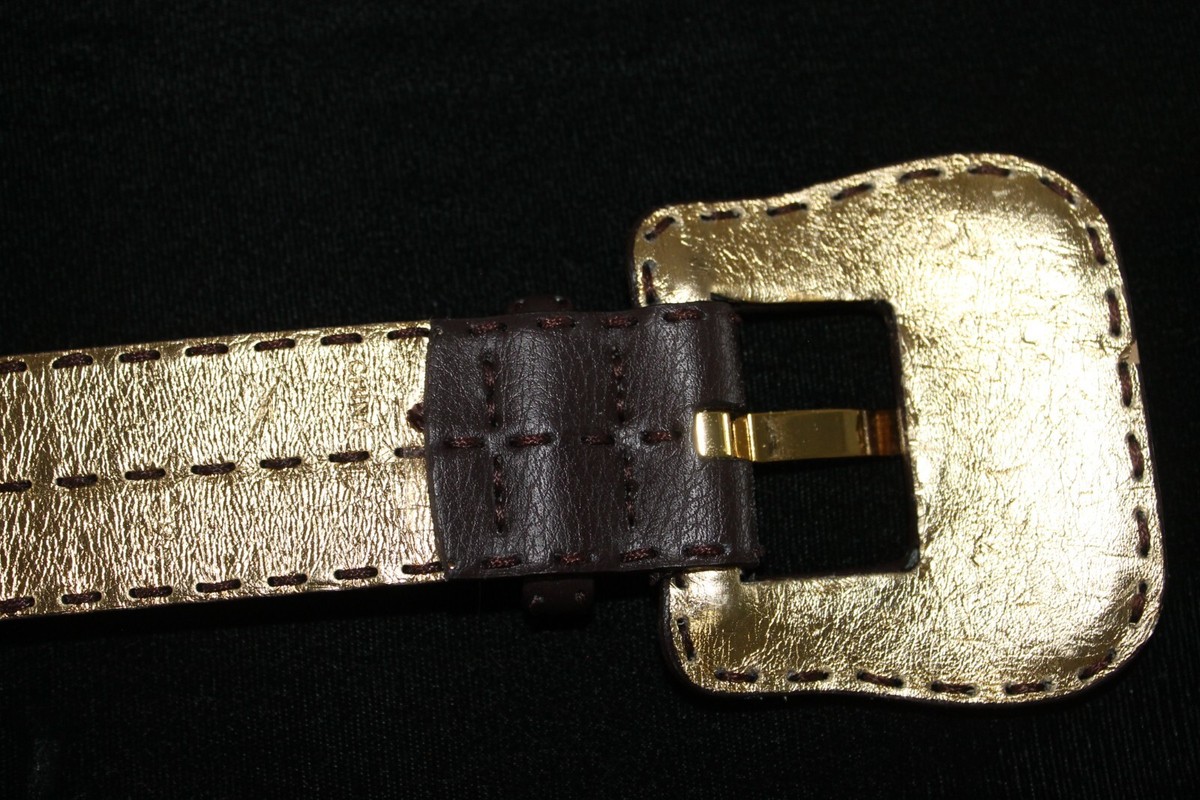 TAHARI WOMENS WIDE LEATHER BELT dark brown Gold hardware 42.5 in Cognac Wide Belt in Vachetta Leather | TWP main image 4