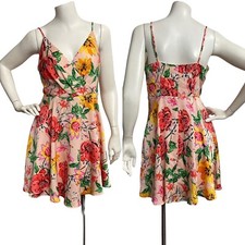 EXPRESS Dress Women Small Petite Floral Print Easter Fit Flare Skater Spring