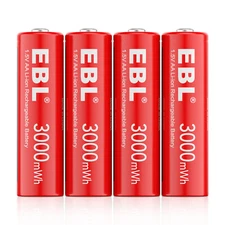 4PCS EBL AA Rechargeable Lithium Li-ion Batteries 1.5V Upgraded Battery + Box US