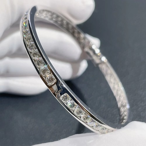 4mm Round Cut 10 CTW VVS1 Moissanite Bangle 8" Bracelet 14K White Gold Plated - Picture 5 of 9