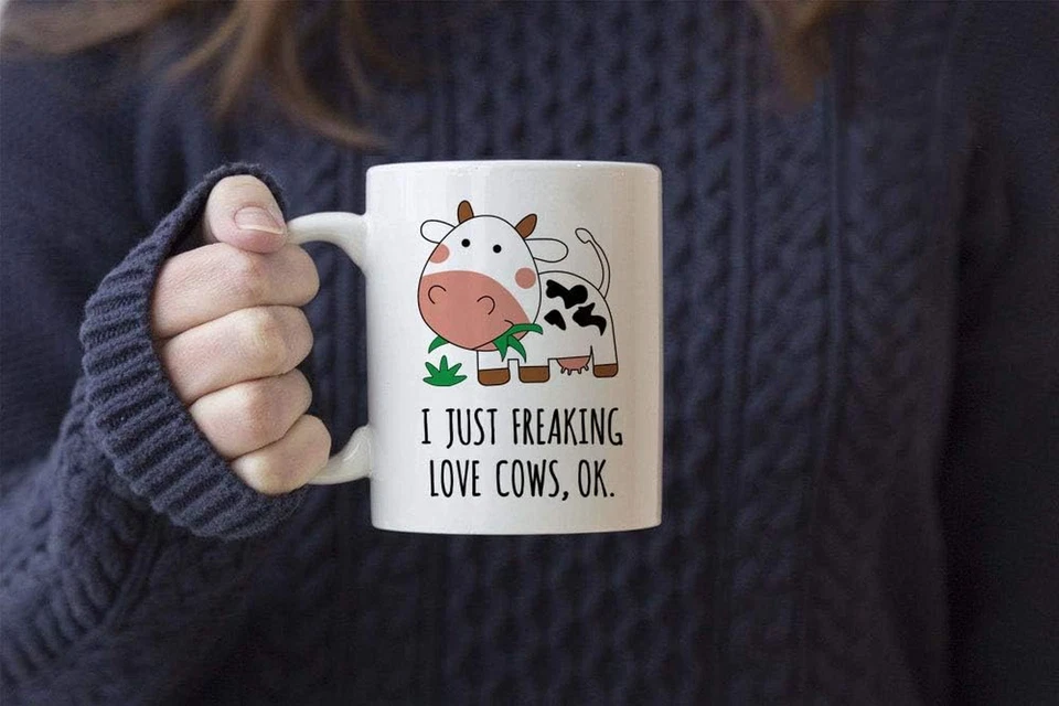 Taza de café de vaca, I Just Freaking Love Cows Ok taza de té de cerámica estampado de vaca Kawaii  Foto 4 de 4