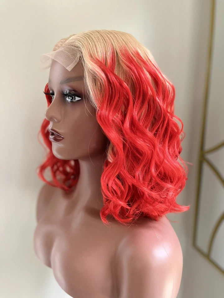 Cierre de encaje color ombre 12 pulgadas 4x4 Bob color-T613/rojo. Banda ajustable mediana Foto 2 de 4