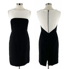Zara Black White Colorblock Exposed Full Zip Sleeveless Sheath Career Dress L