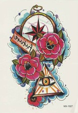 2 Temporary Tattoos Large Arm Body Waterproof Sticker Removable Arm Skull  Rose