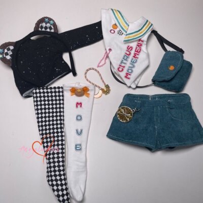 1/6yosd 1/4Puyoo&Shoushou BJD Outfit Doll Clothes Fashion Denim Bear 7 Pcs Set