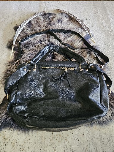 Maomaobag Maomao Bag Purse Black FAUX Leather Sequin Tassles GOLD