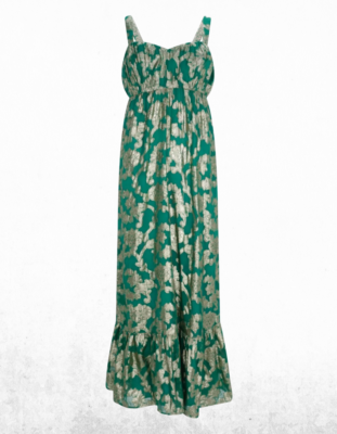 knee length dresses for ladies Neutral Metallic Ruffle Maxi Dress – Mint Velvet