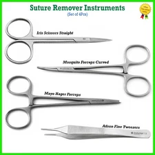 Set Of 4 Dental Surgical Instruments Classic Suture Laceration Removal Tools Kit