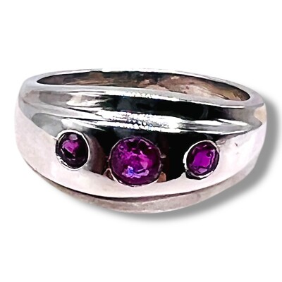 925 Sterling Silver Natural Ruby Rubies Unisex Pinky Finger Thumb Band Ring 7.75