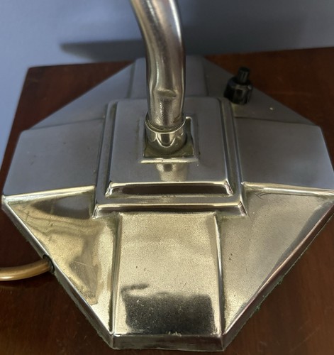 Art Deco 1930s Swan Neck Table Lamp Chrome With Iconic Glass Sunburst Shade - Picture 7 of 8
