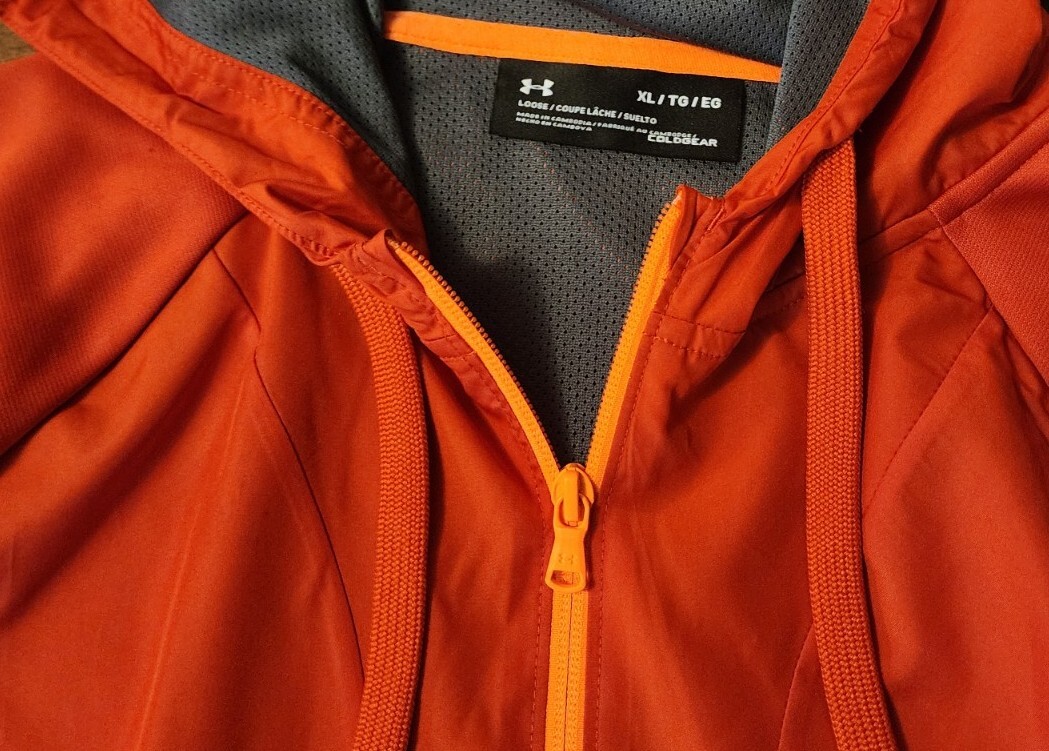 Under Armour Mens Orange Full Zip Hooded Jacket with Drawstring Sweater- Size XL