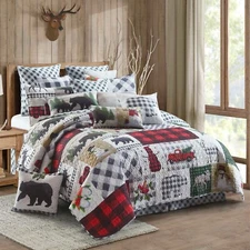 Virah Bella - Country Lodge Patchwork - Lightweight Reversible Quilt Set