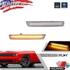 For Dodge Challenger 15-23 Clear Amber LED Front Bumper Side Marker Signal Light