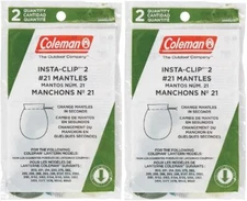 BRAND NEW FOUR COLEMAN LANTERN MANTLES #21 INSTA CLIP 2 PACKS OF 2 (4 MANTLES)
