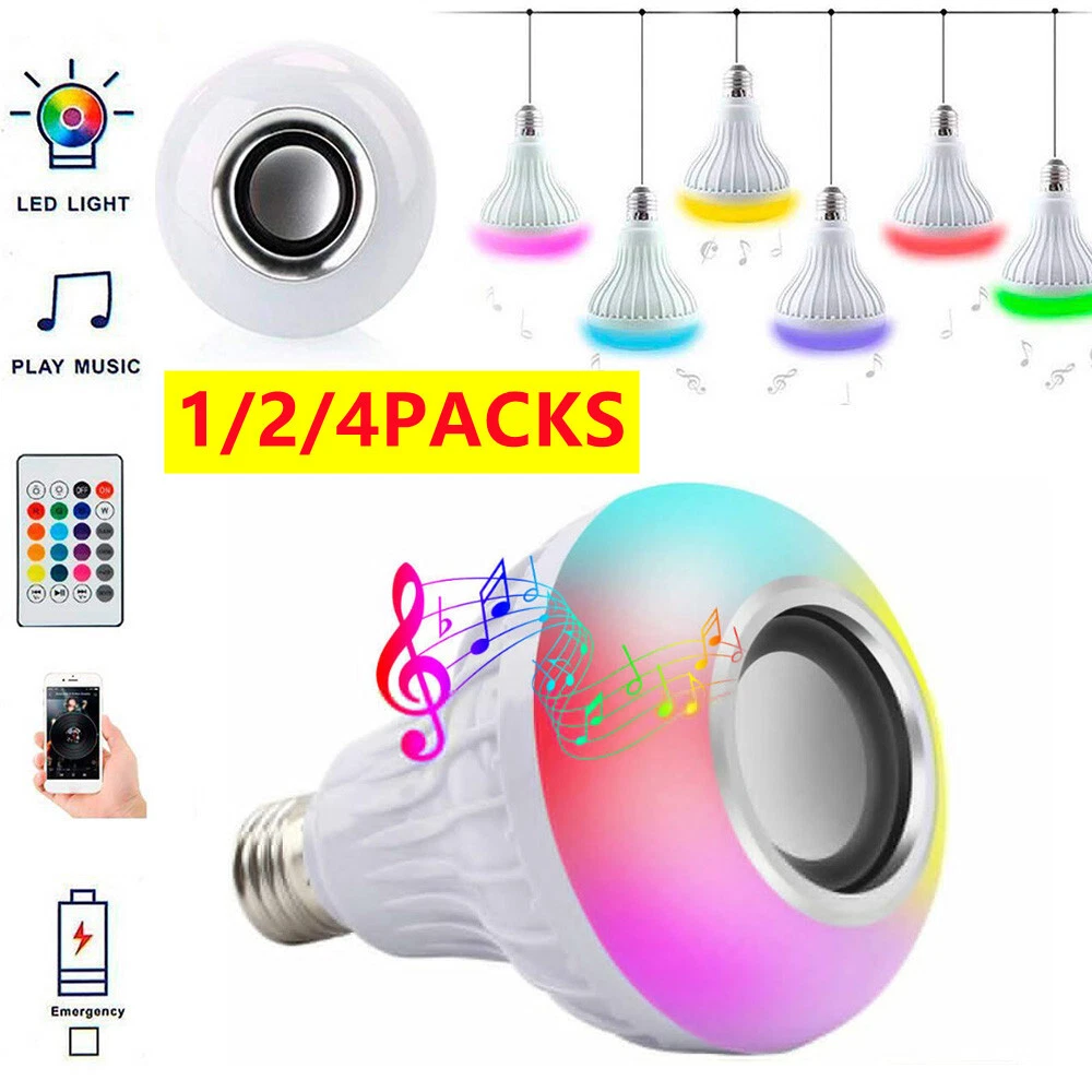 4PACK Wireless Bluetooth Speaker E27 Bulb LED Light Music RGB