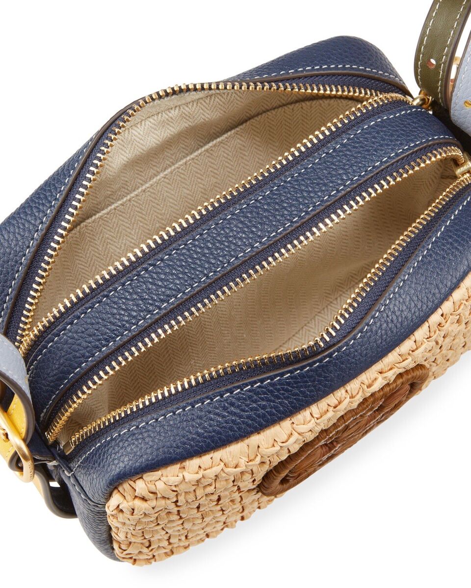 TORY BURCH Perry Bombe Colorblock Straw Mini Crossbody Bag TORY BURCH Perry Bombe Colorblock Straw Mini Crossbody Bag