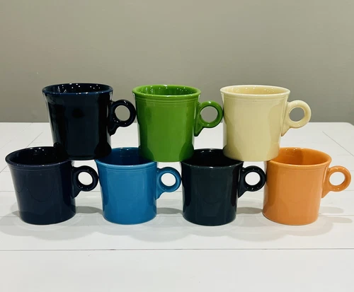 Fiesta Ware Set of  7 HCL O Ring Handle Coffee Mugs Pre Owned