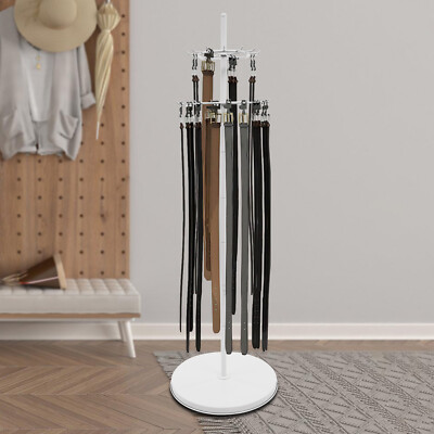 2-tier Tie Rack Floor Stand Belt Hanger Display Shelf 31 Hooks Adjustable Feet