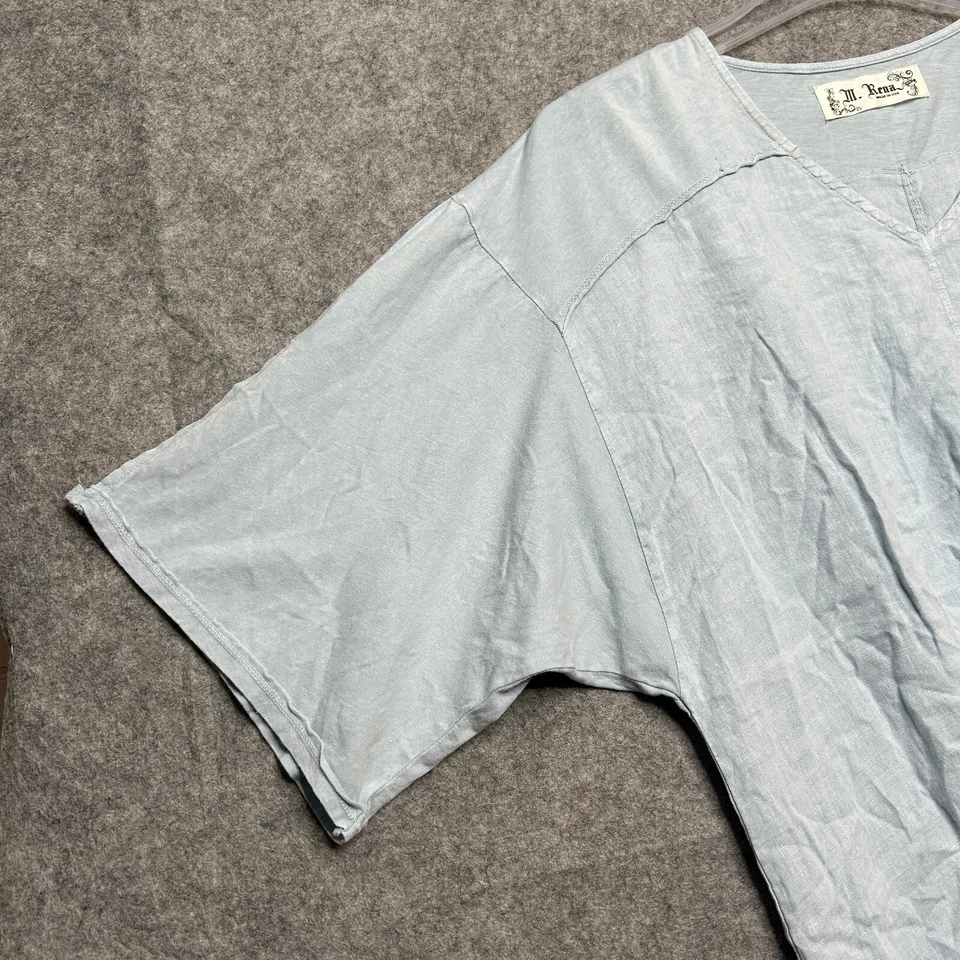 Camisa M Rena para mujer pequeña azul mezcla de lino gran tamaño Lagenlook ligera EE. UU. Top Foto 4 de 4