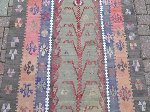Antique Turkish Kilim, Oriental Wool Rug, Carpet, Teppich, Kelim, Tapis 42"X87" - Picture 5 of 12