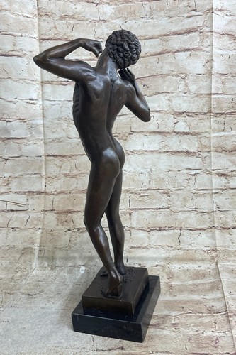 SOLID BRONZE ART DECO STYLE OUTDOOR/GARDEN STATUE NUDE MALE FIGURINE SCULPTURE - Picture 4 of 10