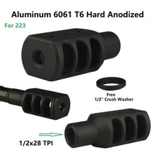 1/2x28 Thread Tanker Style Competition Muzzle Brake,Aluminum 6061 T6, For .223