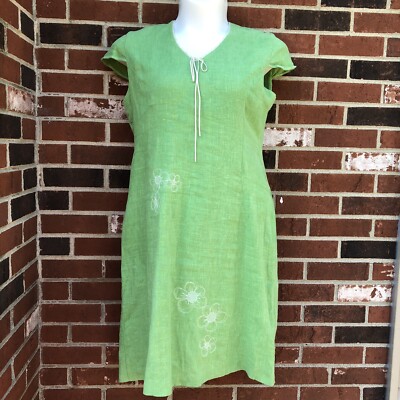 harve benard womans Size 14 vintage linen dress green embroidered | eBay