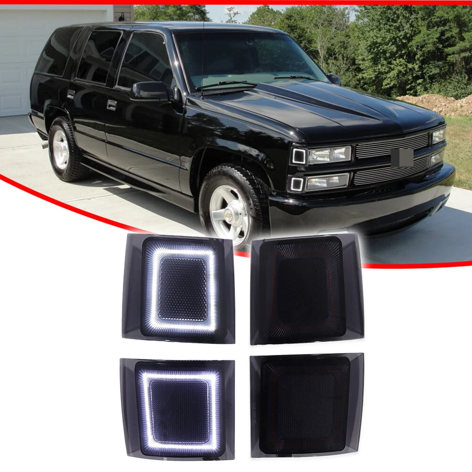 For 1994-1998 Chevy C/K 1500 2500 3500 Smoke White LED Corner Side Marker Lights - Image 2 of 4