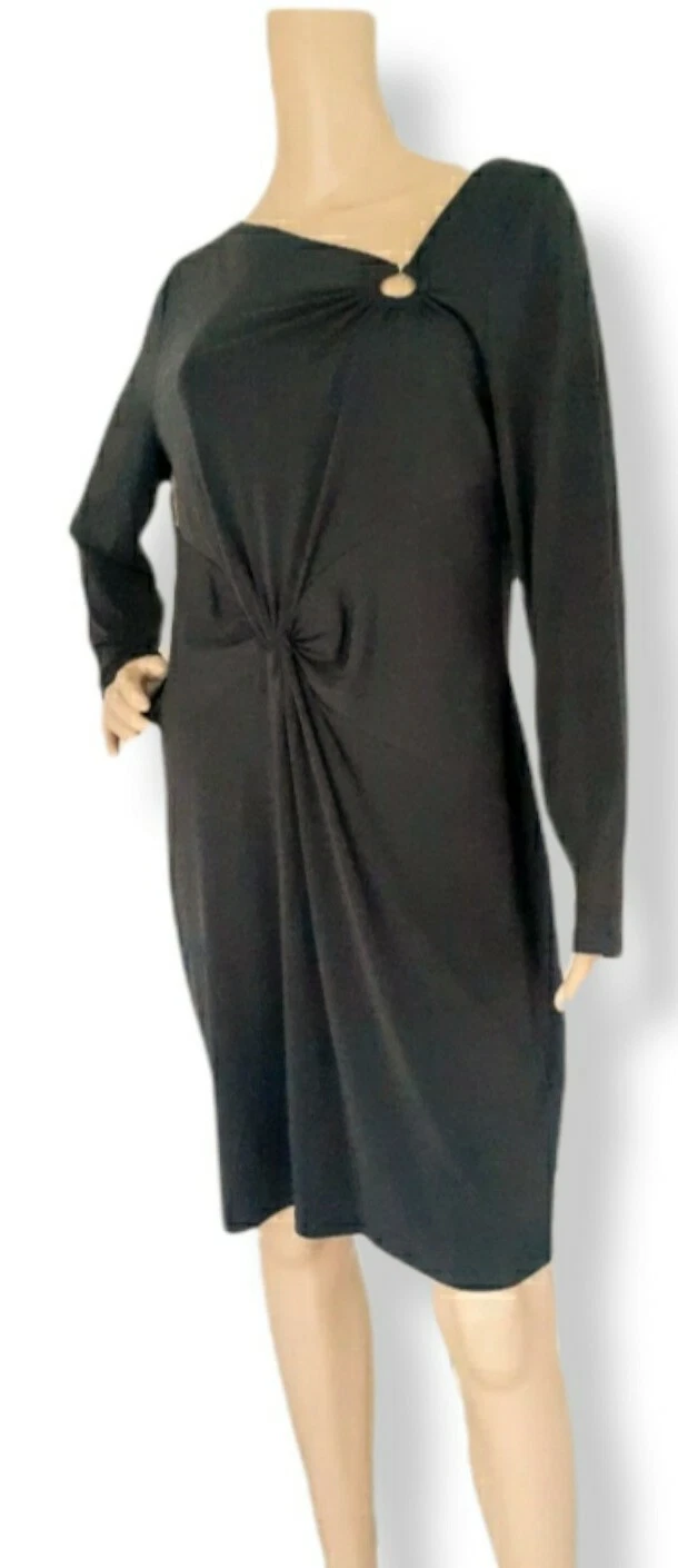 Abito Michael Kors grigio antracite manica lunga attorcigliato nodo O ring elasticizzato L $130