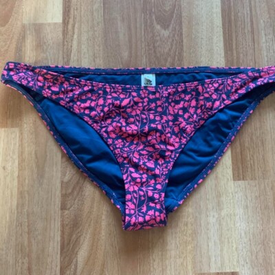 Fat Face Bikini Bottoms Size 16 New Pink Floral Print Navy Blue Holiday Beach