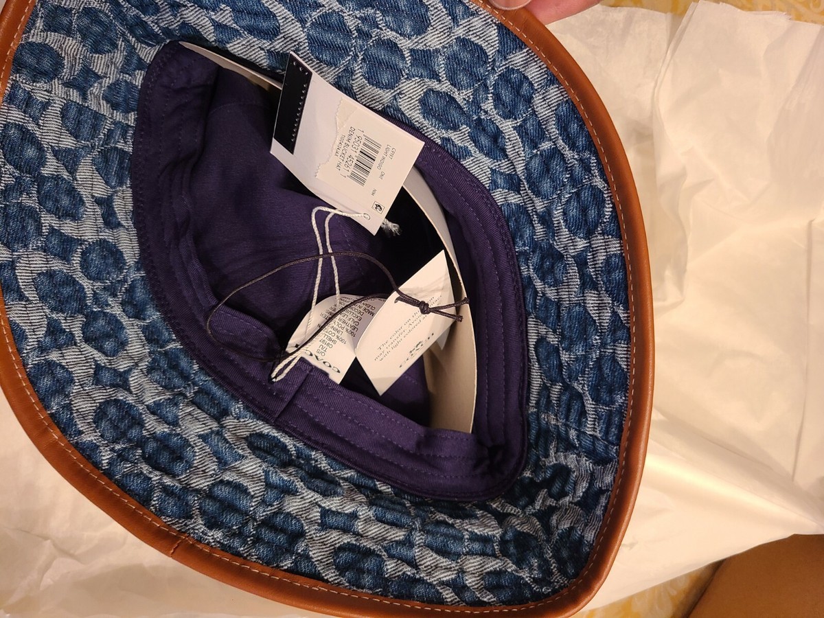 New Coach Limited Edition Men Bucket Cap Blue Denim Leather