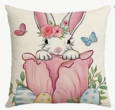 Bunny Floral Eggs Garden Spring Easter Throw Pillow Cover Holiday Home Decor