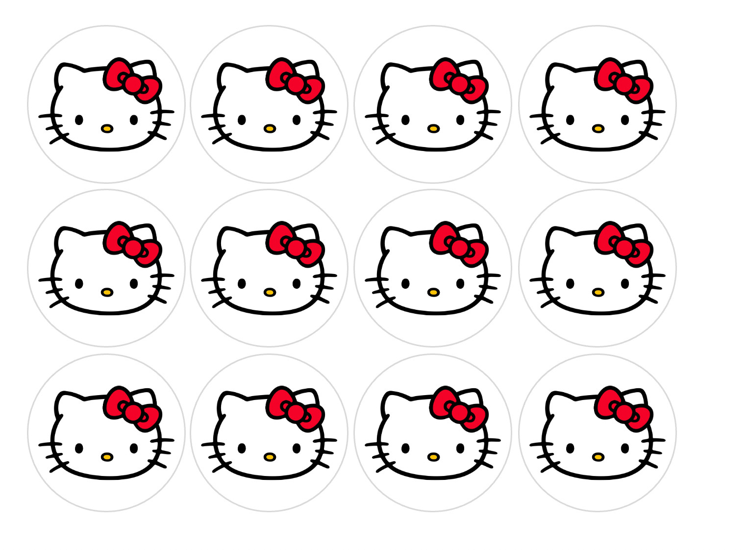 12 count Red Bow Cartoon Kitty Edible Image rounds, choose your size, pre cut