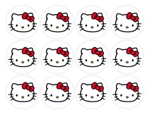12 count Red Bow Cartoon Kitty Edible Image rounds, choose your size, pre cut