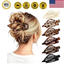6 PCS Large Flat Hair Clips for Women Girls, French Concord Lay Down Claw Cli...