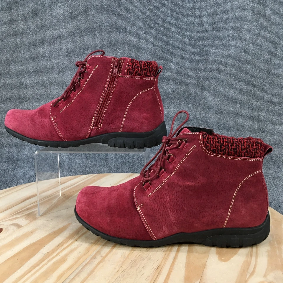 Botas Propet para mujer 10EEEE Delaney cremallera con cordones botín al tobillo WFV002S cuero rojo Foto 2 de 4