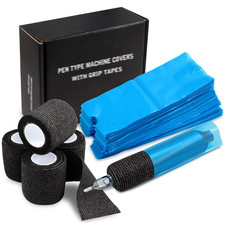 Large Machine Pen Covers with Grip Wraps, 200Pcs Tattoo Machine Covers and 4Pcs