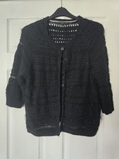 Betty Jackson Loose Knit Black Ladies Cardigan Black Glittery 3/4 sleeve Size 20