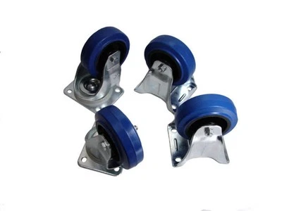 (2 EACH) PENN ELCOM 4" Casters w/ Blue Rubber Wheels 2) Swivel + 2) Rigid