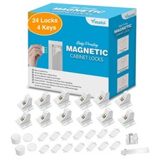 Vmaisi Adhesive Magnetic Locks for Cabinets Drawers 24 Pack and 4 Keys C...