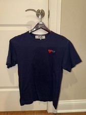 Comme Des Gar ons Play T-Shirt with Double Heart Navy Men  s Size Medium