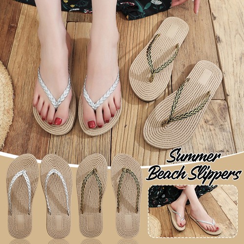 Chanclas de playa de verano para mujer antideslizantes zapatillas elegantes tejidas sandalias planas - Imagen 2 de 16