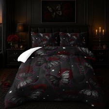 Black Butterfly Comforter Sets Full Size, Black Butterfly Flowers 3D Animal P...