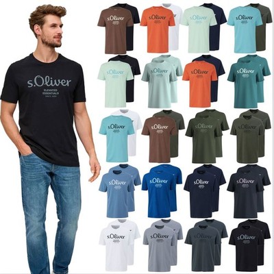 S.OLIVER Herren T-Shirts Baumwolle Rundhals kurzarm modern mit Print | 2 Stück