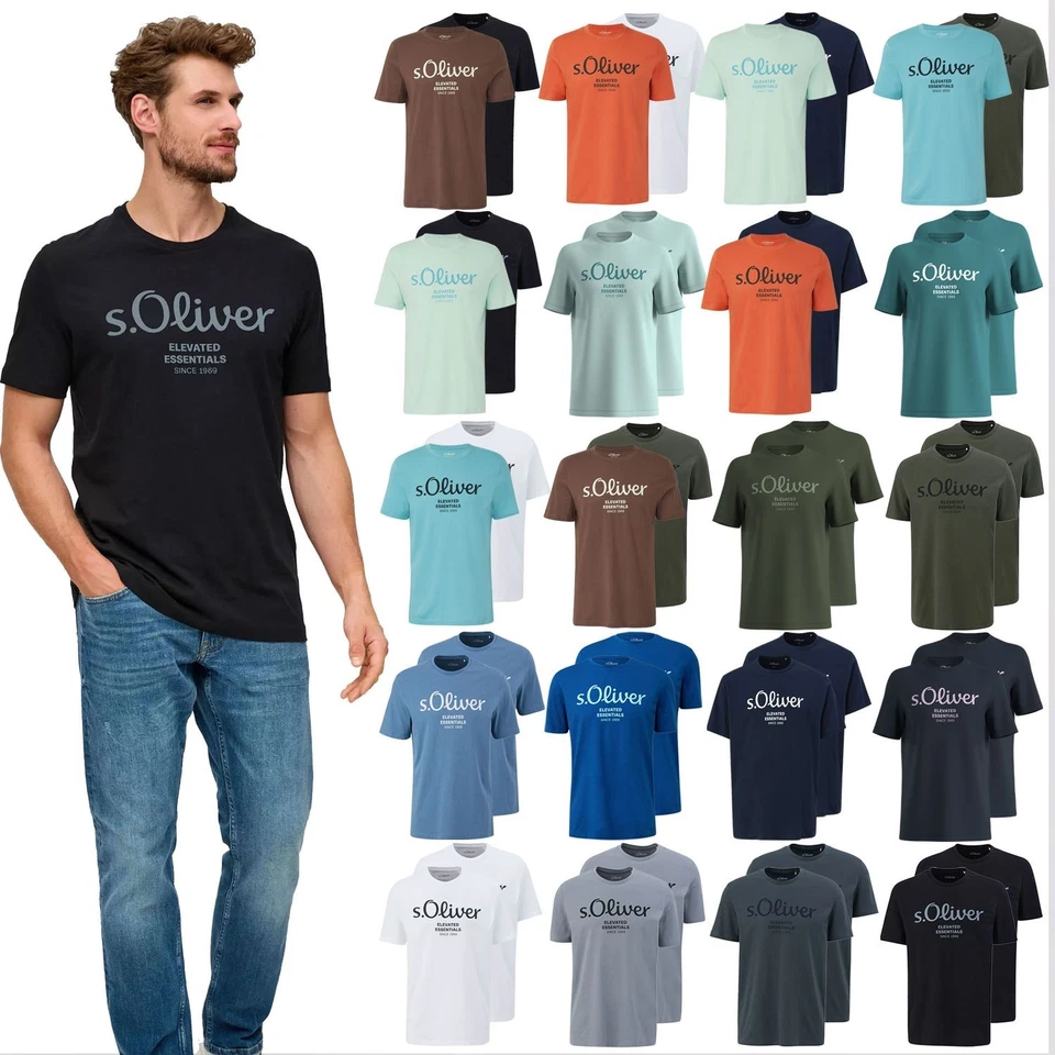 S.OLIVER Herren T-Shirts Baumwolle Rundhals kurzarm modern mit Print | 2 Stück