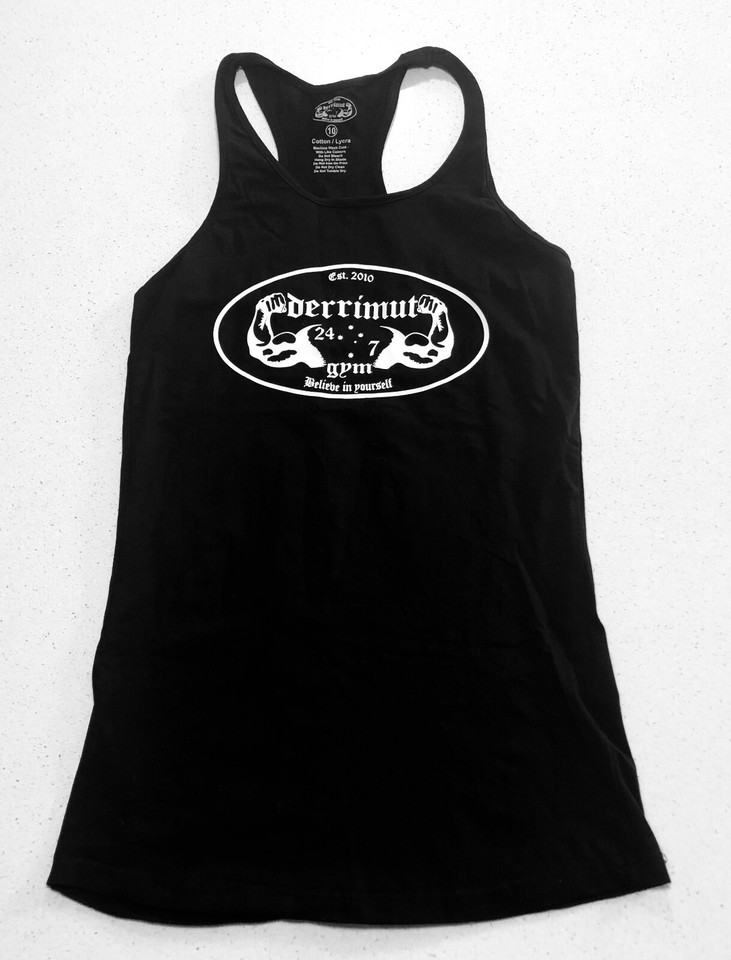 Size 10 Derrimut Gym Tee Muscle Tank Top Gym Black Womens Training Activewear