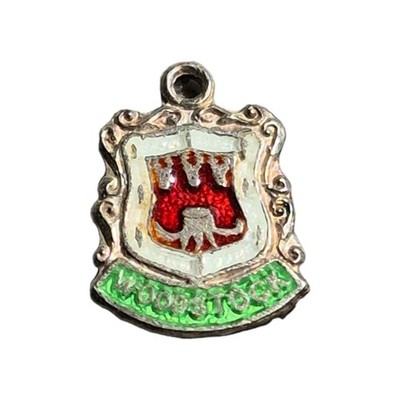 WOODSTOCK RARE Silver Vintage Travel Shield Enamel Souvenir  Charm