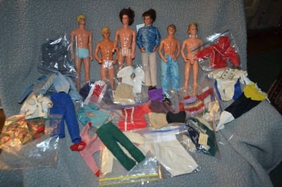 6 1970's-2000's Mattel Ken and 37 Pieces of Clothing Fixer Upper Lot