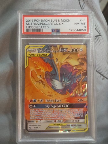 6248 Moltres & Zapdos Articuno GX 2019 Pokemon SM Hidden Fates 44 PSA 8